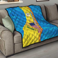 United States Virgin Islands Quilt with Blue Yellow Wave Design and Island Map Bird - Wonder Print Shop