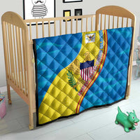 United States Virgin Islands Quilt with Blue Yellow Wave Design and Island Map Bird - Wonder Print Shop