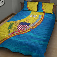 United States Virgin Islands Quilt Bed Set with Blue Yellow Wave Design and Island Map Bird - Wonder Print Shop