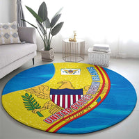 United States Virgin Islands Round Carpet with Blue Yellow Wave Design and Island Map Bird - Wonder Print Shop