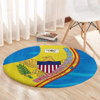 United States Virgin Islands Round Carpet with Blue Yellow Wave Design and Island Map Bird - Wonder Print Shop