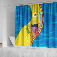 United States Virgin Islands Shower Curtain with Blue Yellow Wave Design and Island Map Bird - Wonder Print Shop
