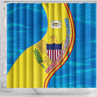 United States Virgin Islands Shower Curtain with Blue Yellow Wave Design and Island Map Bird - Wonder Print Shop