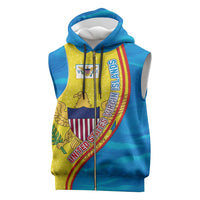 United States Virgin Islands Sleeveless Zip Hoodie with Blue Yellow Wave Design and Island Map Bird - Wonder Print Shop