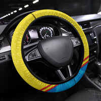 United States Virgin Islands Steering Wheel Cover with Blue Yellow Wave Design and Island Map Bird - Wonder Print Shop