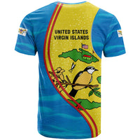 United States Virgin Islands T Shirt with Blue Yellow Wave Design and Island Map Bird - Wonder Print Shop