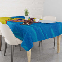 United States Virgin Islands Tablecloth with Blue Yellow Wave Design and Island Map Bird - Wonder Print Shop