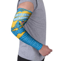 United States Virgin Islands Arm Sleeves with Blue Yellow Ocean Design and Eagle Map Pattern - Wonder Print Shop
