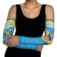 United States Virgin Islands Arm Sleeves with Blue Yellow Ocean Design and Eagle Map Pattern - Wonder Print Shop