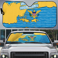 United States Virgin Islands Auto Sun Shade with Blue Yellow Ocean Design and Eagle Map Pattern - Wonder Print Shop