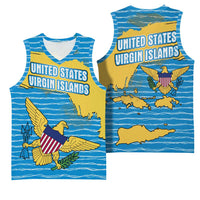 United States Virgin Islands Basketball Jersey with Blue Yellow Ocean Design and Eagle Map Pattern - Wonder Print Shop