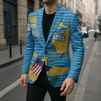United States Virgin Islands Blazer with Blue Yellow Ocean Design and Eagle Map Pattern - Wonder Print Shop