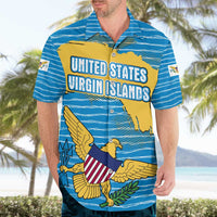 United States Virgin Islands Hawaiian Shirt with Blue Yellow Ocean Design and Eagle Map Pattern - Wonder Print Shop