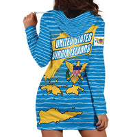 United States Virgin Islands Hoodie Dress with Blue Yellow Ocean Design and Eagle Map Pattern - Wonder Print Shop