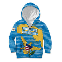 United States Virgin Islands Kid Hoodie with Blue Yellow Ocean Design and Eagle Map Pattern - Wonder Print Shop