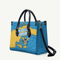United States Virgin Islands Leather Bag with Blue Yellow Ocean Design and Eagle Map Pattern - Wonder Print Shop