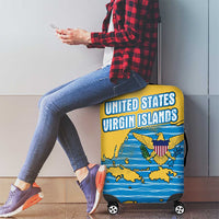 United States Virgin Islands Luggage Cover with Blue Yellow Ocean Design and Eagle Map Pattern - Wonder Print Shop