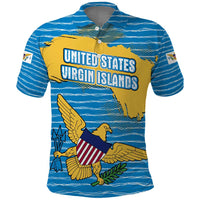 United States Virgin Islands Polo Shirt with Blue Yellow Ocean Design and Eagle Map Pattern - Wonder Print Shop