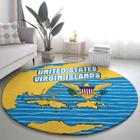 United States Virgin Islands Round Carpet with Blue Yellow Ocean Design and Eagle Map Pattern - Wonder Print Shop