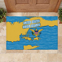 United States Virgin Islands Rubber Doormat with Blue Yellow Ocean Design and Eagle Map Pattern - Wonder Print Shop