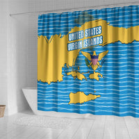 United States Virgin Islands Shower Curtain with Blue Yellow Ocean Design and Eagle Map Pattern - Wonder Print Shop