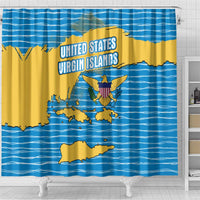 United States Virgin Islands Shower Curtain with Blue Yellow Ocean Design and Eagle Map Pattern - Wonder Print Shop