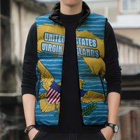 United States Virgin Islands Sleeveless Puffer Jacket with Blue Yellow Ocean Design and Eagle Map Pattern - Wonder Print Shop