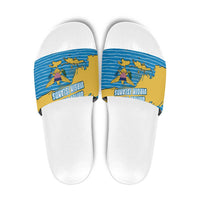 United States Virgin Islands Slide Sandals with Blue Yellow Ocean Design and Eagle Map Pattern - Wonder Print Shop