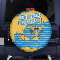 United States Virgin Islands Spare Tire Cover with Blue Yellow Ocean Design and Eagle Map Pattern - Wonder Print Shop