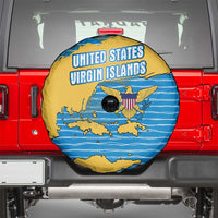 United States Virgin Islands Spare Tire Cover with Blue Yellow Ocean Design and Eagle Map Pattern - Wonder Print Shop