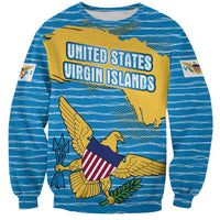 United States Virgin Islands Sweatshirt with Blue Yellow Ocean Design and Eagle Map Pattern - Wonder Print Shop
