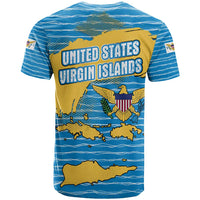 United States Virgin Islands T Shirt with Blue Yellow Ocean Design and Eagle Map Pattern - Wonder Print Shop