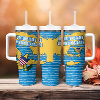 United States Virgin Islands Tumbler With Handle with Blue Yellow Ocean Design and Eagle Map Pattern - Wonder Print Shop
