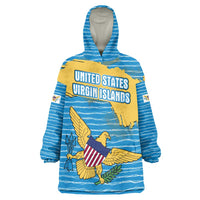 United States Virgin Islands Wearable Blanket Hoodie with Blue Yellow Ocean Design and Eagle Map Pattern - Wonder Print Shop