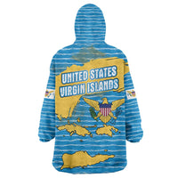 United States Virgin Islands Wearable Blanket Hoodie with Blue Yellow Ocean Design and Eagle Map Pattern - Wonder Print Shop