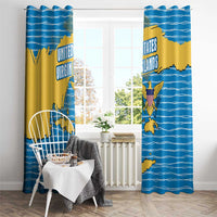 United States Virgin Islands Window Curtain with Blue Yellow Ocean Design and Eagle Map Pattern - Wonder Print Shop