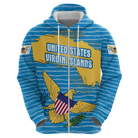 United States Virgin Islands Zip Hoodie with Blue Yellow Ocean Design and Eagle Map Pattern - Wonder Print Shop