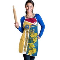United States Virgin Islands Apron with Blue Yellow Floral Design and Government Seal Bird - Wonder Print Shop