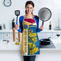 United States Virgin Islands Apron with Blue Yellow Floral Design and Government Seal Bird - Wonder Print Shop