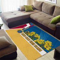 United States Virgin Islands Area Rug with Blue Yellow Floral Design and Government Seal Bird - Wonder Print Shop