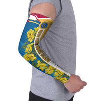 United States Virgin Islands Arm Sleeves with Blue Yellow Floral Design and Government Seal Bird - Wonder Print Shop