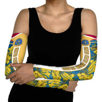 United States Virgin Islands Arm Sleeves with Blue Yellow Floral Design and Government Seal Bird - Wonder Print Shop
