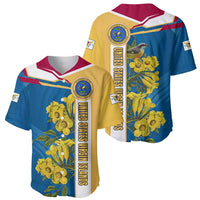 United States Virgin Islands Baseball Jersey with Blue Yellow Floral Design and Government Seal Bird - Wonder Print Shop