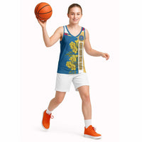 United States Virgin Islands Basketball Jersey with Blue Yellow Floral Design and Government Seal Bird - Wonder Print Shop