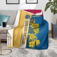 United States Virgin Islands Blanket with Blue Yellow Floral Design and Government Seal Bird - Wonder Print Shop