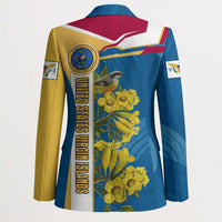 United States Virgin Islands Blazer with Blue Yellow Floral Design and Government Seal Bird - Wonder Print Shop