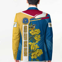 United States Virgin Islands Blazer with Blue Yellow Floral Design and Government Seal Bird - Wonder Print Shop