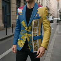 United States Virgin Islands Blazer with Blue Yellow Floral Design and Government Seal Bird - Wonder Print Shop