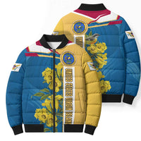 United States Virgin Islands Bomber Puffer Jacket with Blue Yellow Floral Design and Government Seal Bird - Wonder Print Shop
