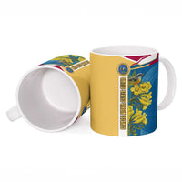 United States Virgin Islands Ceramic Mug with Blue Yellow Floral Design and Government Seal Bird - Wonder Print Shop